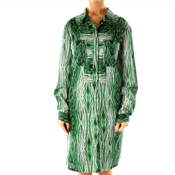 Derek Lam NWOT woodgrain stripe  shirt dress/coverup Large green black white - Picture 5 of 17